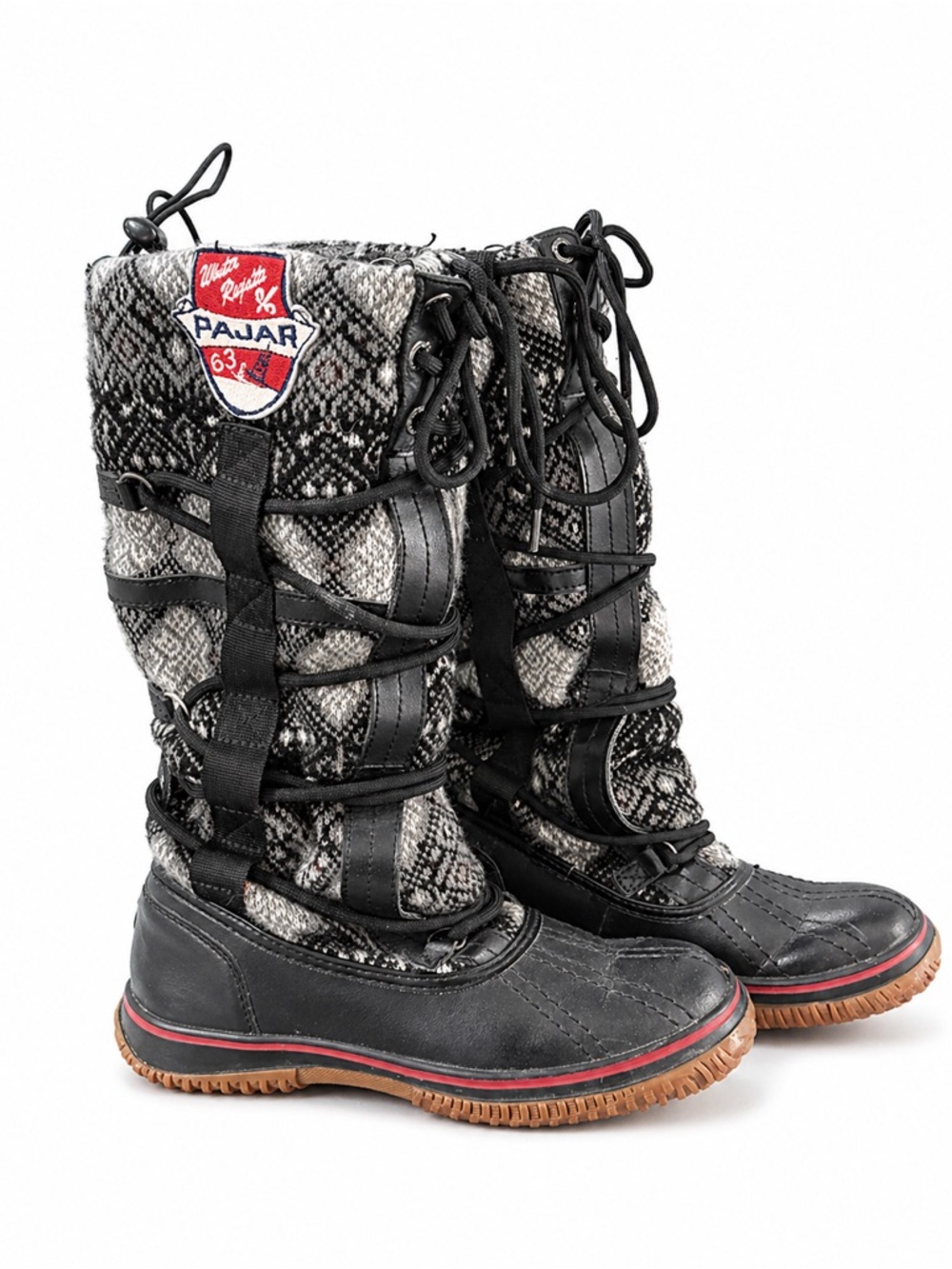 Pajar Black, Gray & Brown Patterned Lace-Up Winter Boots size 7-7.5